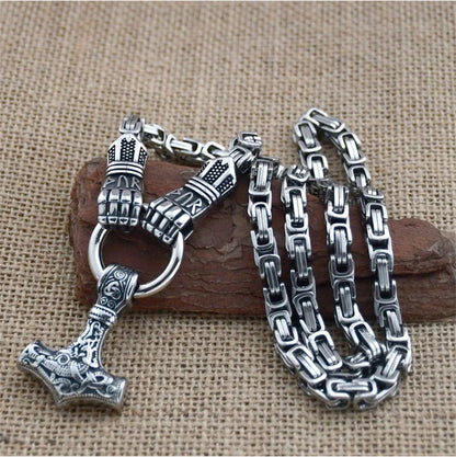 Dailyardpromax™ Viking Thor Hammer Pendant Necklace – Stainless Steel Byzantine Chain