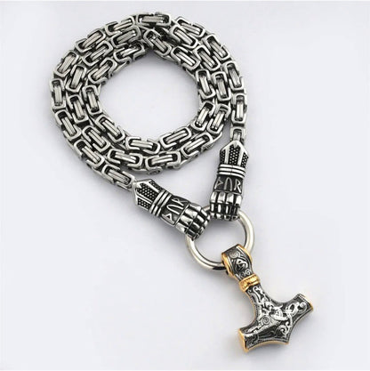 Dailyardpromax™ Viking Thor Hammer Pendant Necklace – Stainless Steel Byzantine Chain