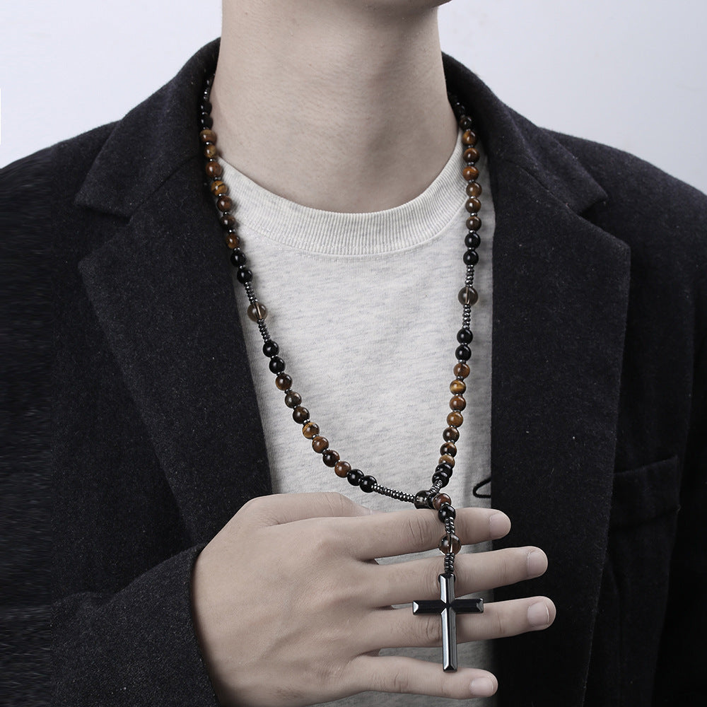 Natural Obsidian Yooperlite RosaryNecklace, UV Reactive EnergyProtection Healing Crystal