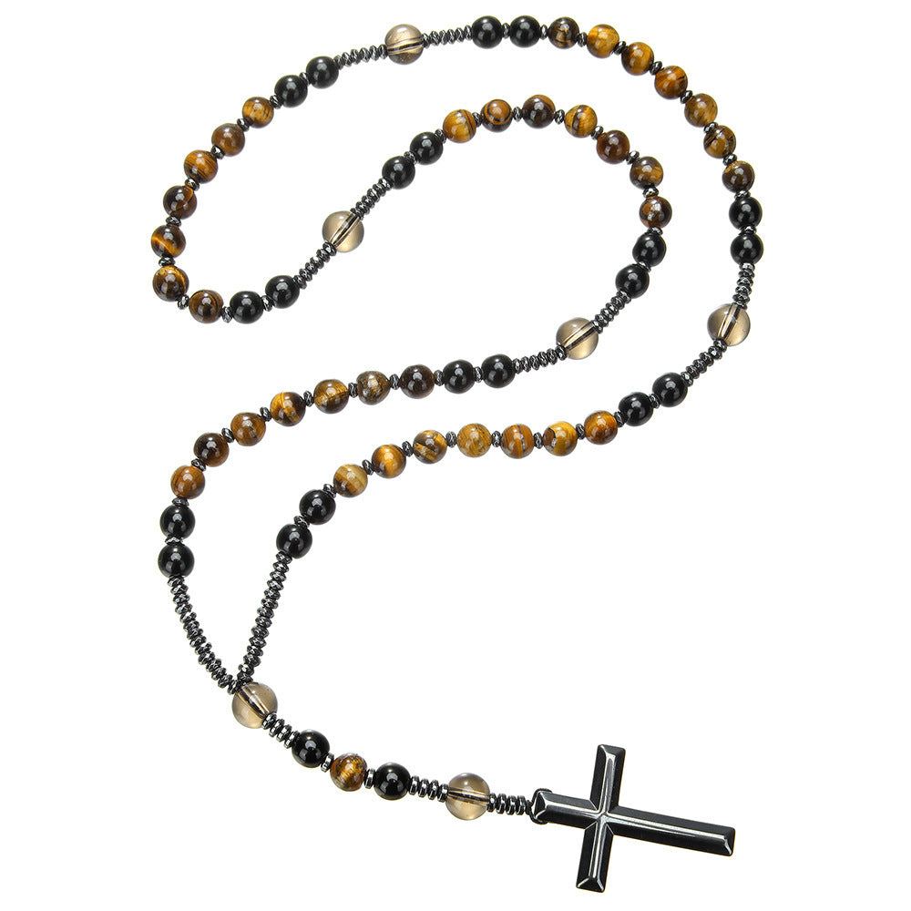 Natural Obsidian Yooperlite RosaryNecklace, UV Reactive EnergyProtection Healing Crystal