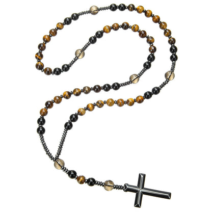 Natural Obsidian Yooperlite RosaryNecklace, UV Reactive EnergyProtection Healing Crystal